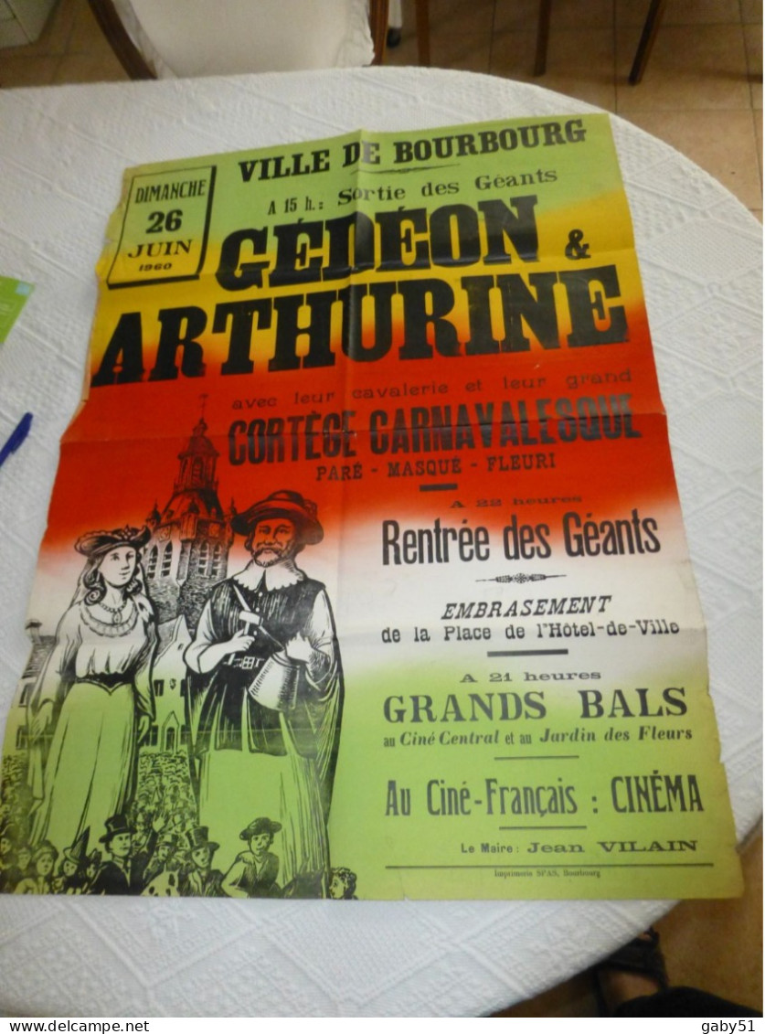 BOURBOURG Sortie Des Géants 26 Juin 1960, Affiche Originale 60 X 80 Env ; A 33 - Manifesti