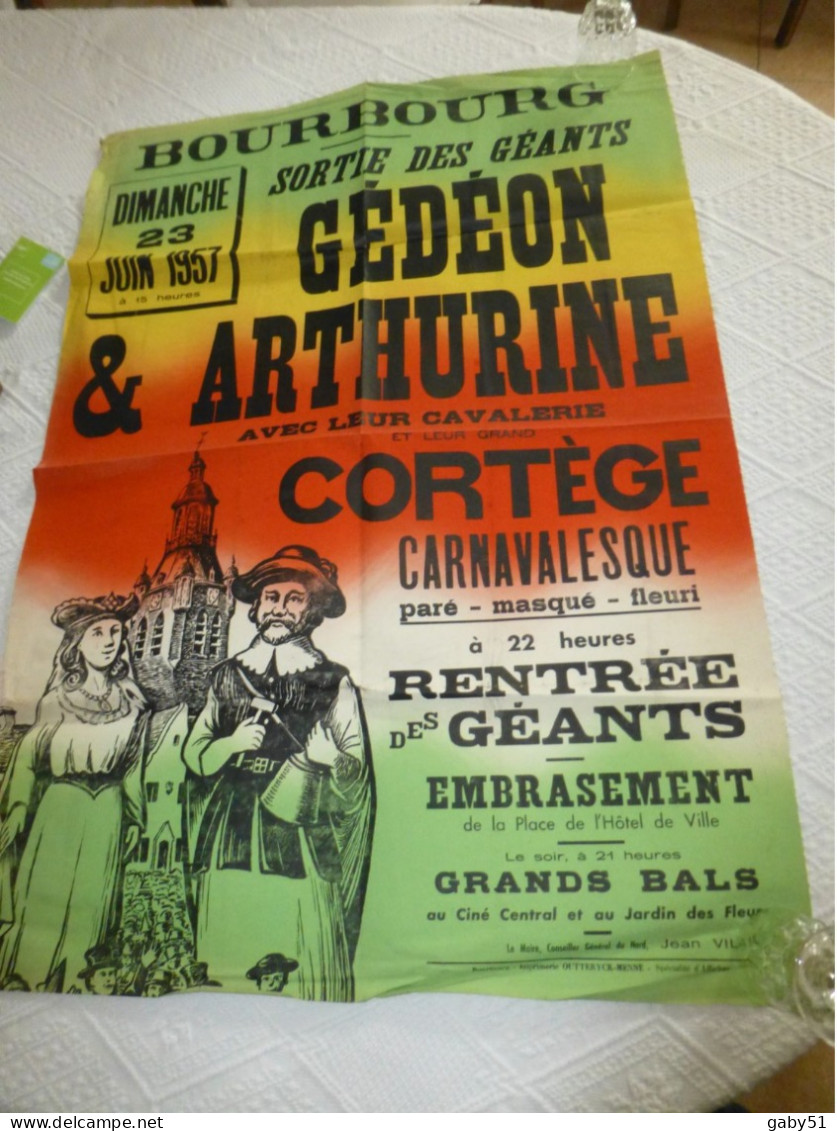 BOURBOURG Sortie Des Géants 23 Juin 1957, Affiche Originale 60 X 80 Env ; A 33 - Posters