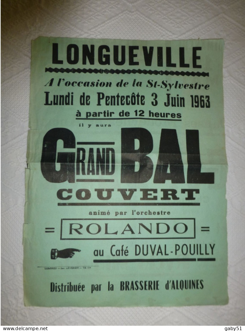 Longueville Saint-Sylvestre 1963,  Bal Rolando, Affiche Originale 30 X 40 Env ; A 34 - Affiches