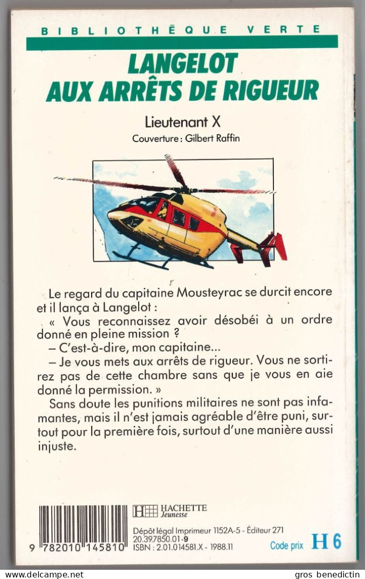 Hachette - Bibliothèque Verte - Lieutenant X - "Langelot Aux Arrêts De Rigueur" - 1988 - #Ben&Lange - Bibliotheque Verte