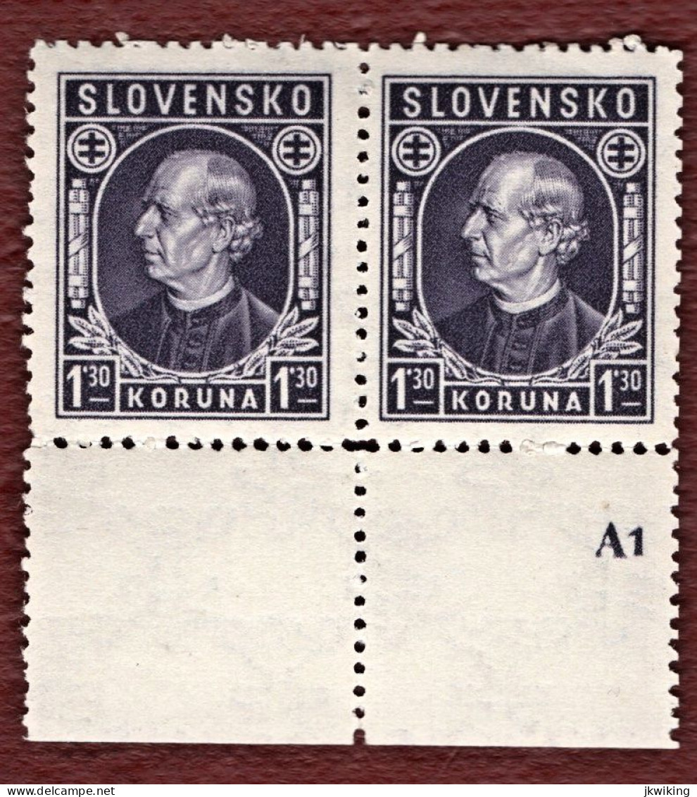 A. Hlinka - č. Kat. 33 Dvojpáska S Desk. číslem 1A + Průsvitka Y  - Řz 10 1/4 Kvalita ** - Unused Stamps