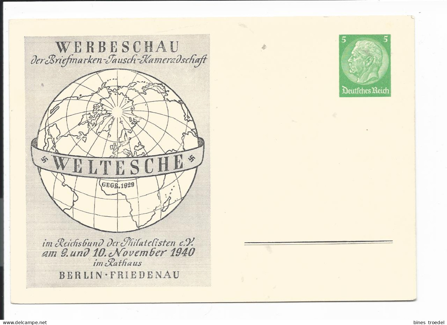 DR PP 126 C 28-01 ** - 5 Pf  Hindenburg Med. Berlin-Friedenau, Weltesche - Private Postal Stationery