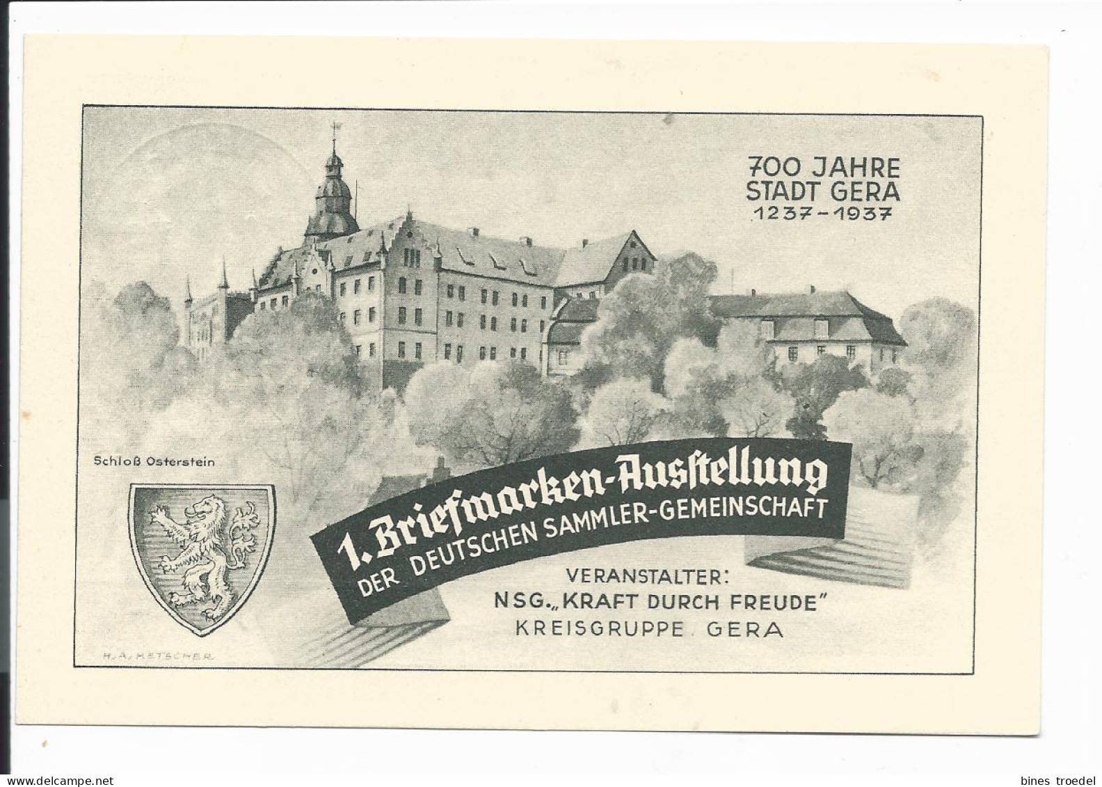 DR PP 127 C 33 -  6 Pf  Hindenburg Med. Gera 700 Jahre, 1. Bfm-Aus Stellung  1937 M. Blanko SST - Private Postal Stationery