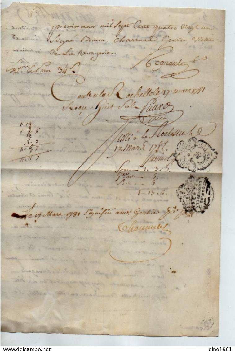 VP22.890 - Cachet De Généralité De LA ROCHELLE - Acte En Peau De 1781 - Cachets Généralité