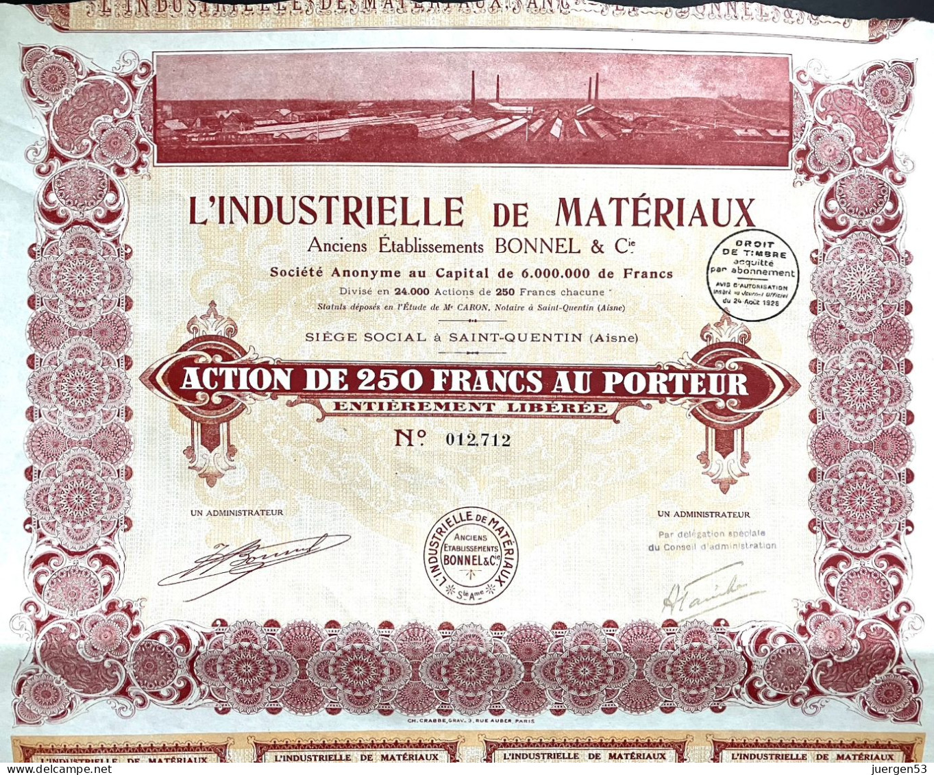 L’Industrielle De Matériaux – Capital 6 Mio. Francs (Ch. Crabbe) - Industrie