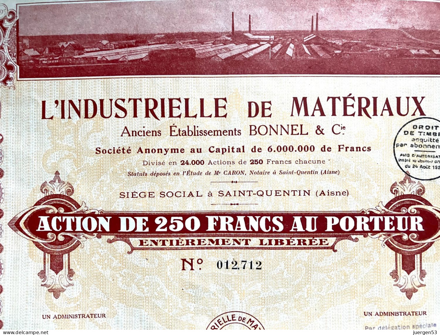 L’Industrielle De Matériaux – Capital 6 Mio. Francs (Ch. Crabbe) - Industrie