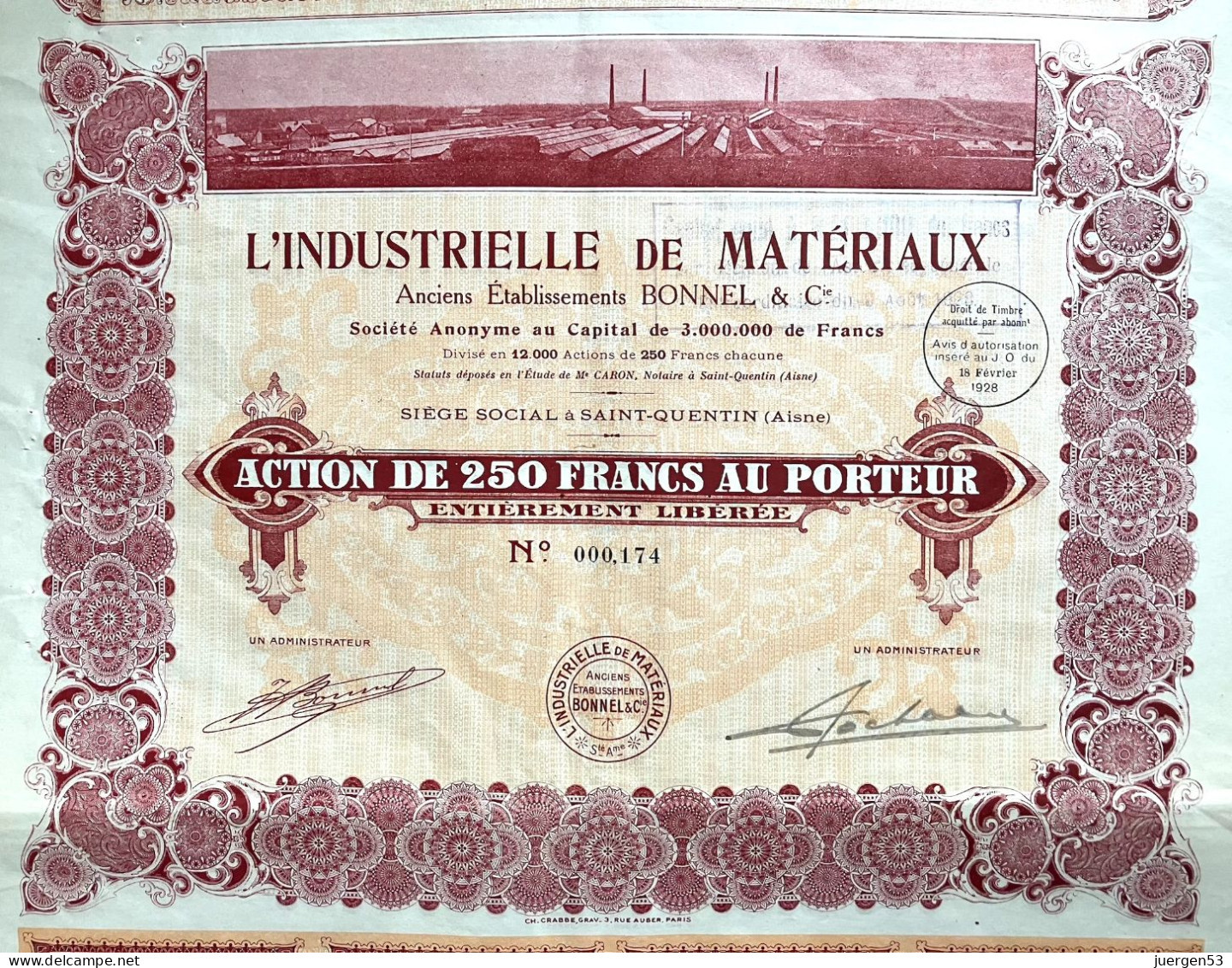 L’Industrielle De Matériaux – Capital 3 Mio. Francs (Ch. Crabbe) - Industrie