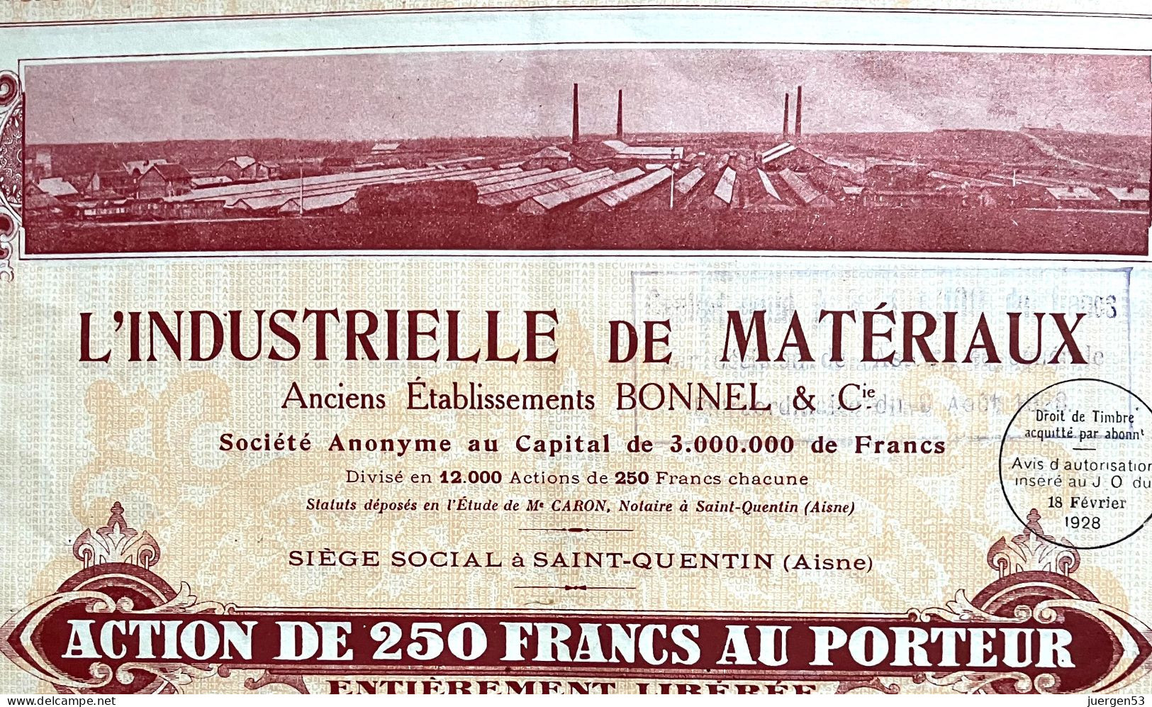 L’Industrielle De Matériaux – Capital 3 Mio. Francs (Ch. Crabbe) - Industrie