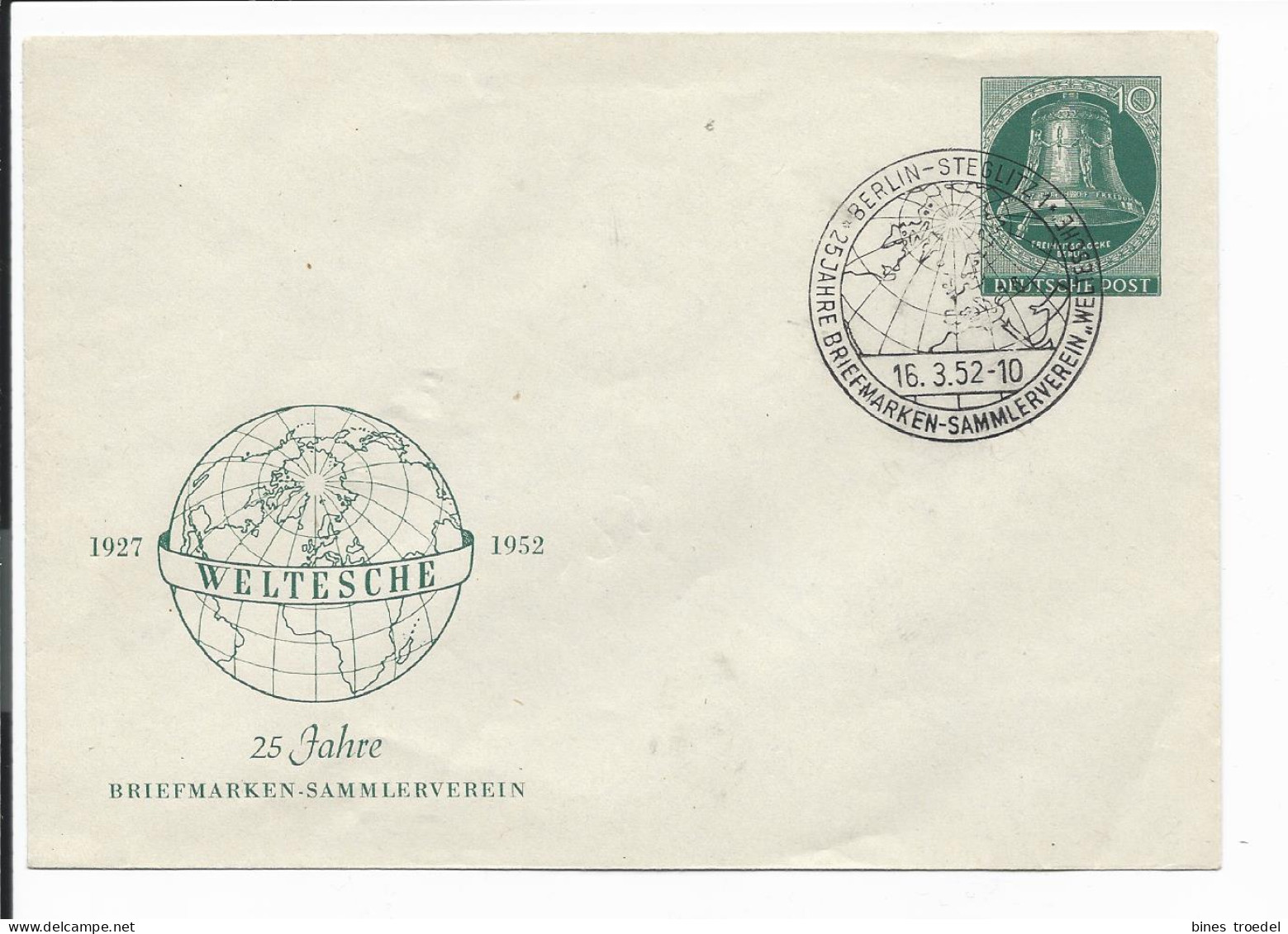 Berlin PU 12 - 10 Pf  Glocke - Umschlag Weltesche 1952m. Blanko Sonderstempel - Sobres Privados - Usados