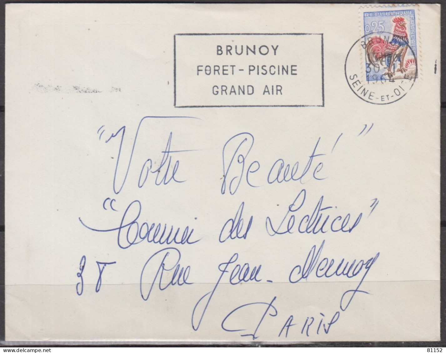 Coq De DECARIS  25c Et  30c  Sur 2 Lettres De BRUNOY  Année 1964 Et 1965  Avec Oméc Sécap - 1962-1965 Hahn (Decaris)