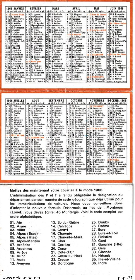 Petit Calendrier  1966 - Bas Le Bourget - Petit Format : 1961-70