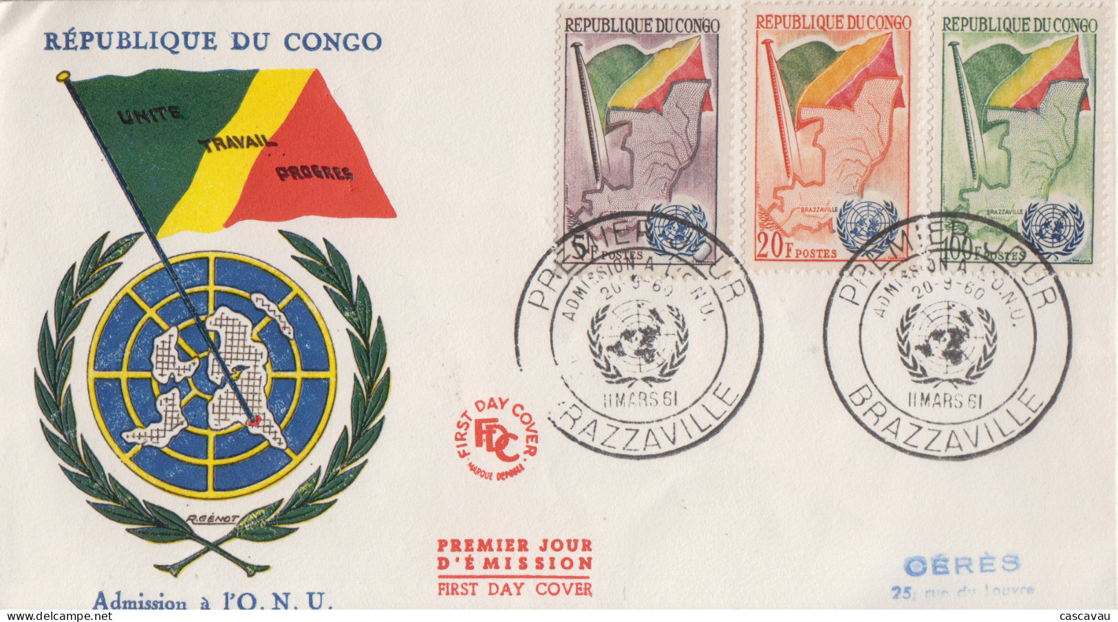 Enveloppe   FDC   1er    Jour    CONGO     Admiossion   à   L' O.N.U    1961 - FDC