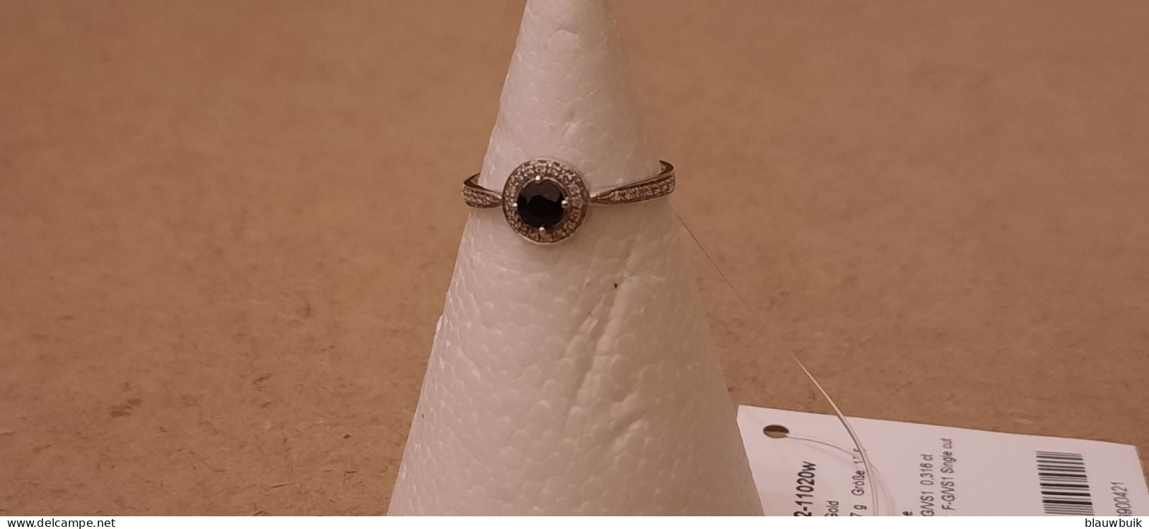 Ring Met Safier En Diamanten In Witgoud (14K), Maat 55 (17,5) - Anelli