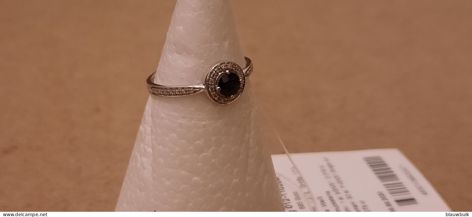 Ring met safier en diamanten in witgoud (14K), maat 55 (17,5)