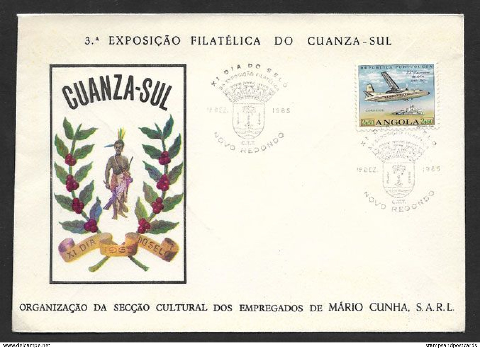 Angola Portugal Cachet Commémoratif Expo Philatelique Cuanza Sul Caféier Café 1965 Event Pmk Novo Redondo Coffee Plant - Autres & Non Classés