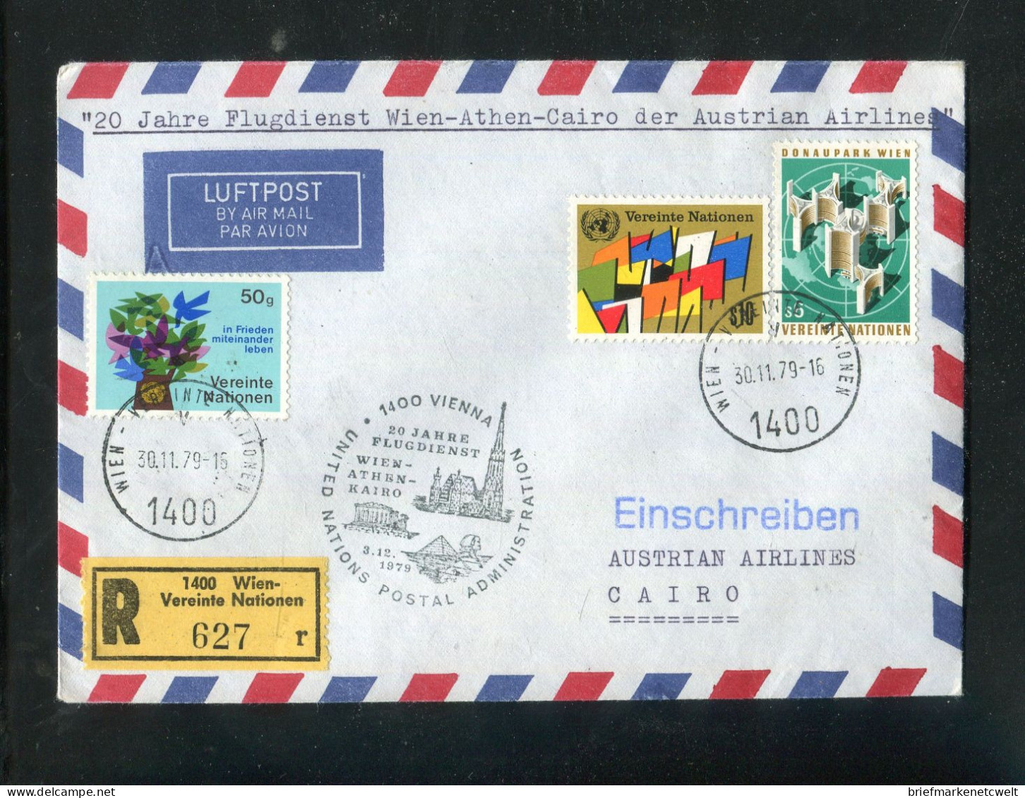 "OESTERREICH" 1979, Reco-/Lupo-Erinnerungsflugbrief "Wien-Cairo" Mit Zuleitung Ex UNO-Wien (4989) - First Flight Covers