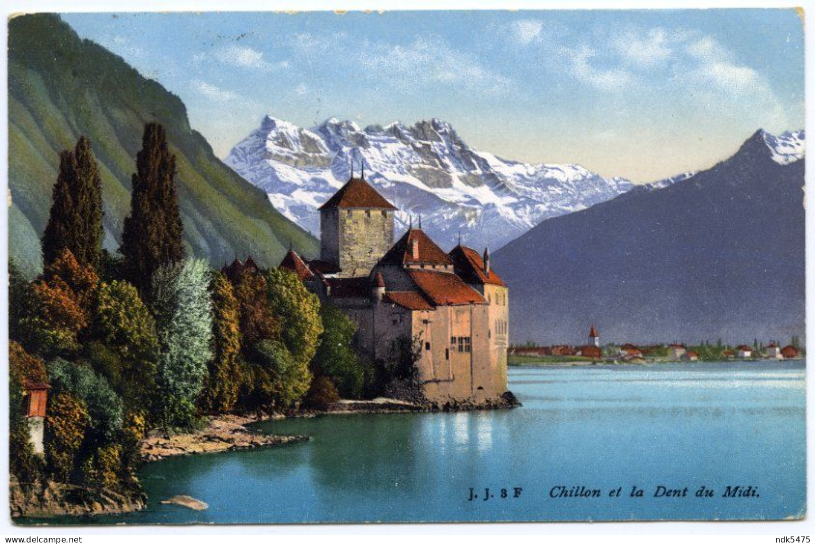 LA SUISSE : CHILLON ET LA DENT DU MIDI / TPO CACHET AMBULANT 1363, 1919 / SEVENOAKS, QUAKERS HALL (FINDLAY) - Spoorwegen