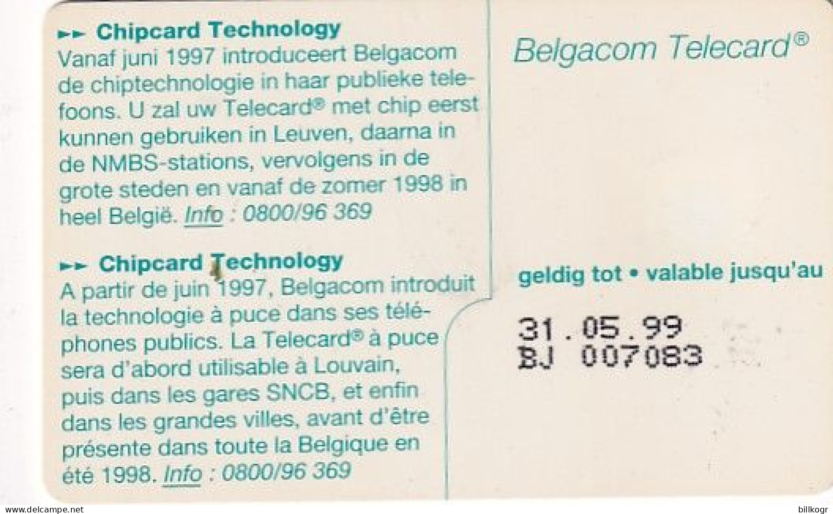 BELGIUM - Chipcard Technology, First Chip Issue 200 BEF, Exp.date 31/05/99, Used - With Chip