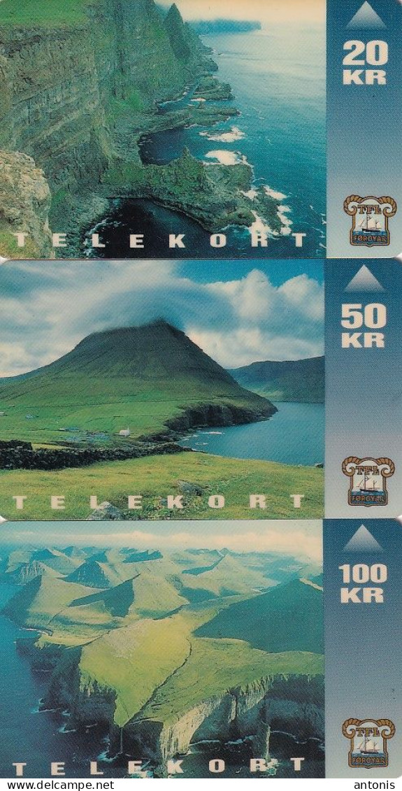 FAROE ISL. - Set Of 3 Cards, View Of Faroe Islands, First Issue 20-50-100 Kr., Tirage 10000-25000, 03/93, Used - Tchécoslovaquie