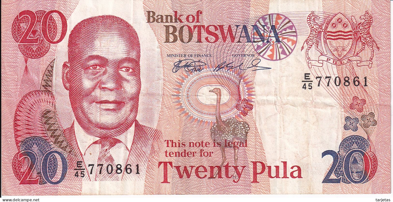 BILLETE DE BOTSWANA DE 20 PULA DEL AÑO 1999 (BANKNOTE) - Botswana