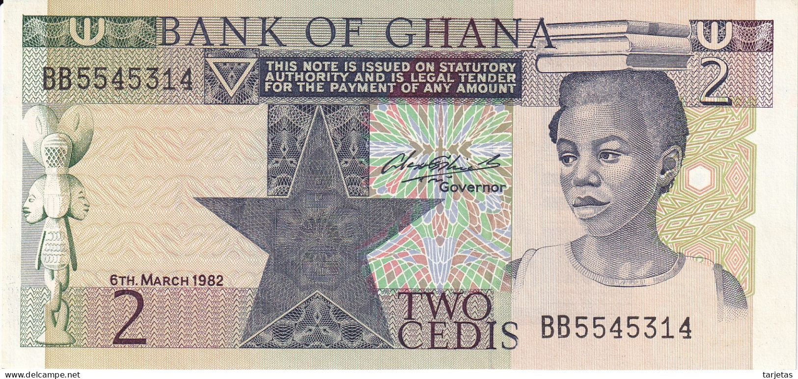 BILLETE DE GHANA DE 2 CEDI DEL AÑO 1982 SIN CIRCULAR (UNC) (BANKNOTE) - Ghana