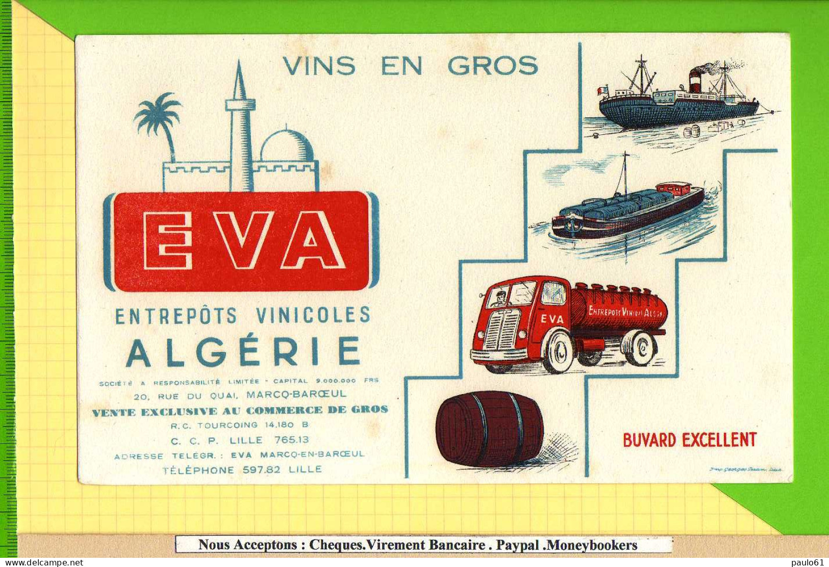Buvard & Blotting Paper : Entrepots VINICOLES  EVA Algerie - Schnaps & Bier