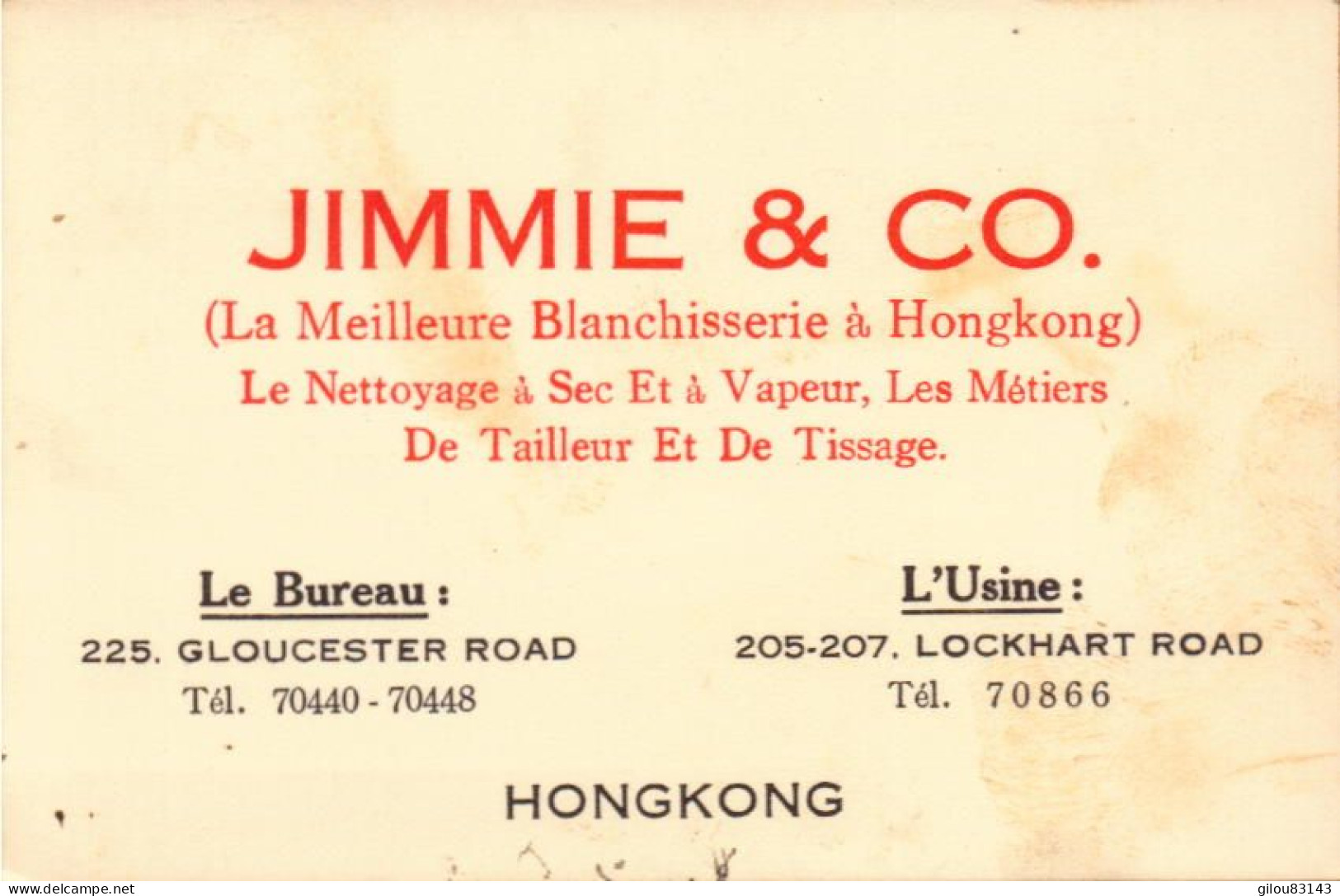 Hong-Kong, Carte De Visite, Blanchisserie Jimmie & Co. - Chine (Hong Kong)