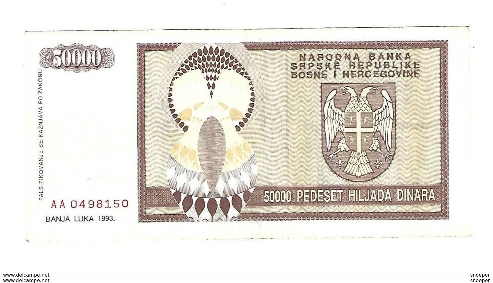 *bosnia- Herzegovina 50000 Dinara 1992   140   Rare!!!! - Bosnië En Herzegovina