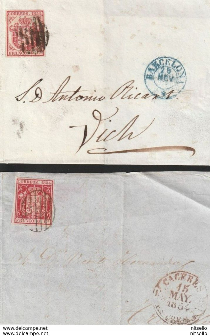 LOTE 1811 // (C160)  1854-CARTA ESCUDO DE ESPAÑA. Frontal: CACERES A TRUJILLO Y Carta: BARCELONA A VICH - Briefe U. Dokumente