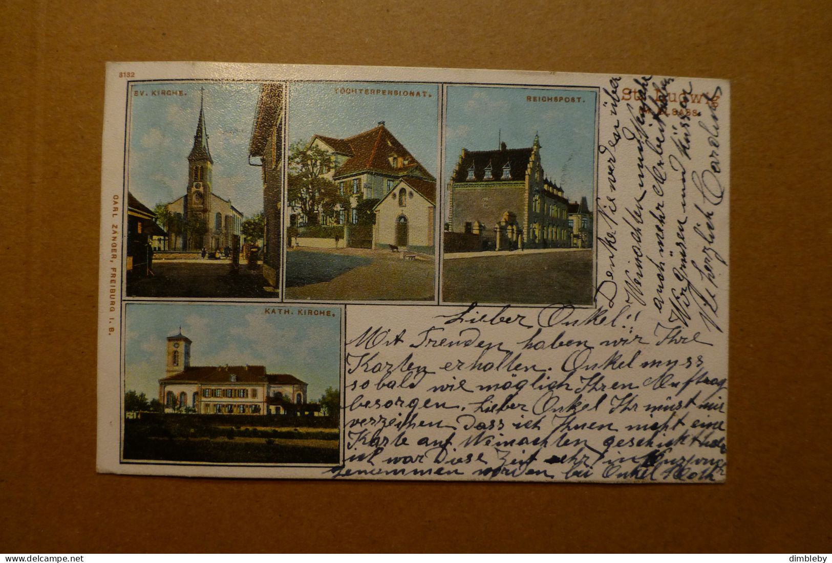 Gruss Aus St Ludwig -  Ev. Kirche - Pensionat - Reichspost - Kath. Kirche  1901  Lito. (9932) - Saint Louis