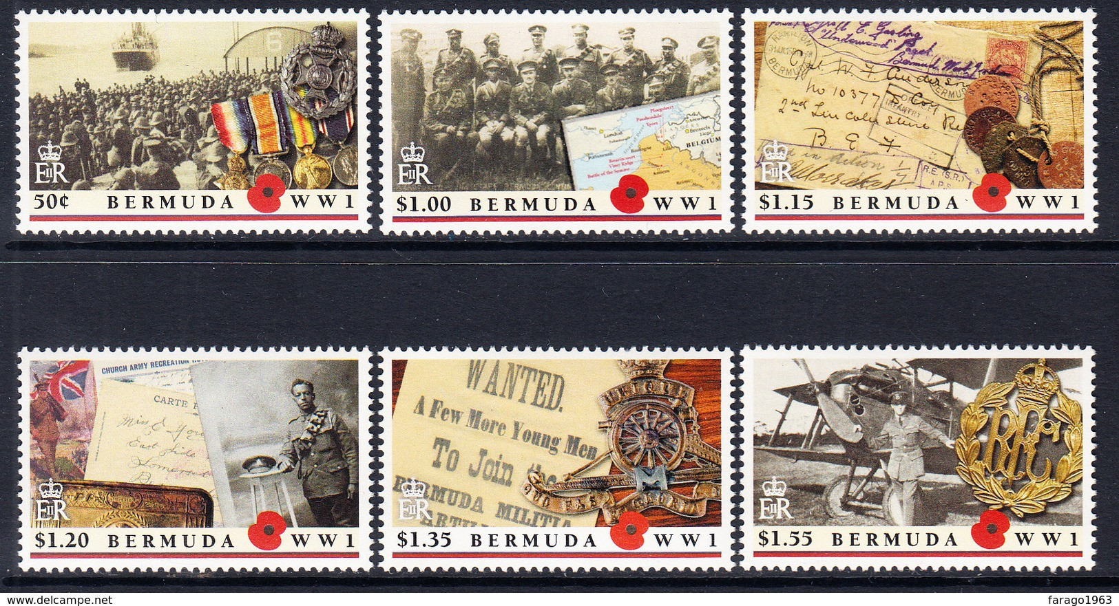 2016 Bermuda World War 1 Military History  Complete Set Of 6 MNH - Bermuda