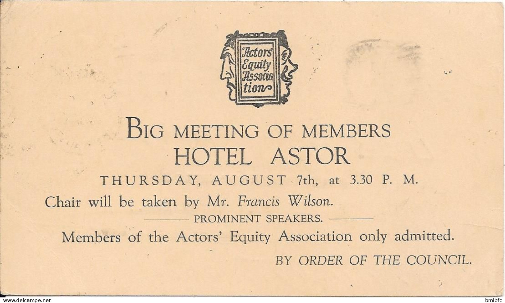 BIG MEETING OF MEMBERS HOTEL ASTOR .................... - Cafes, Hotels & Restaurants