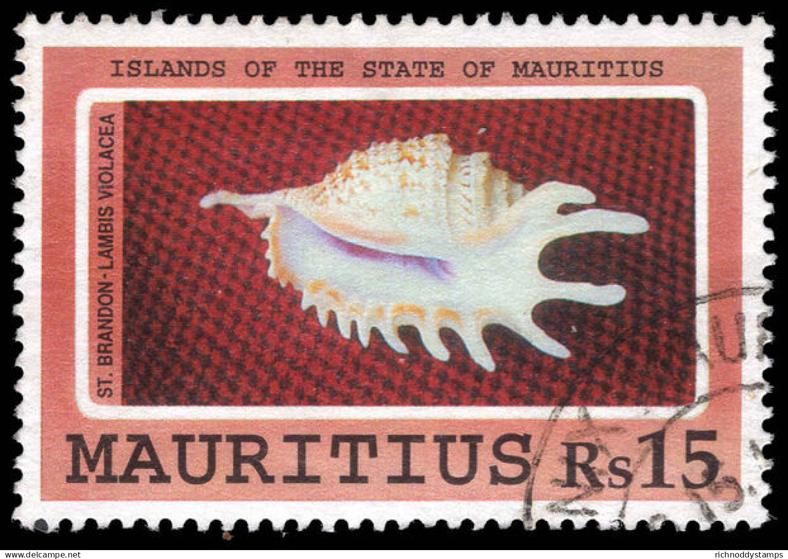 Mauritius 1991 15r Violet Spider Conch Sea Shell Fine Used. - Maurice (1968-...)