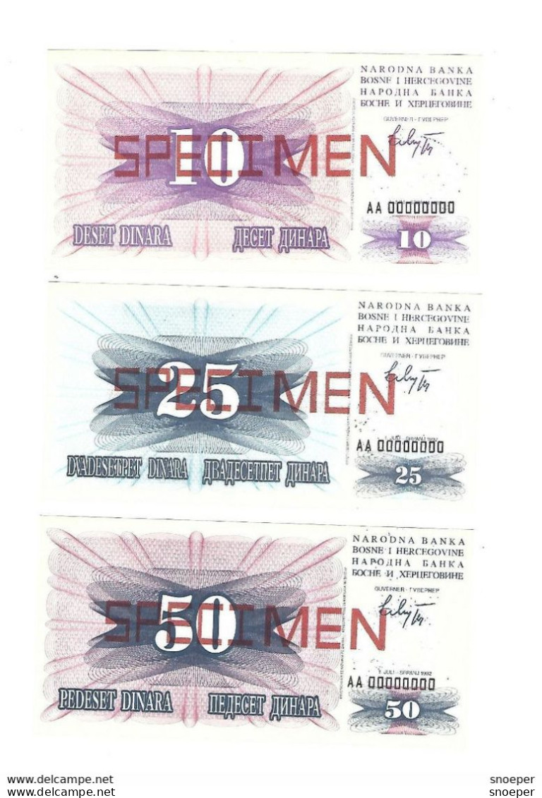 *bosnia- Herzegovina  Sarajevo  Serie Specimen From 10  Until 1000 Dinara 1992  Unc - Bosnie-Herzegovine