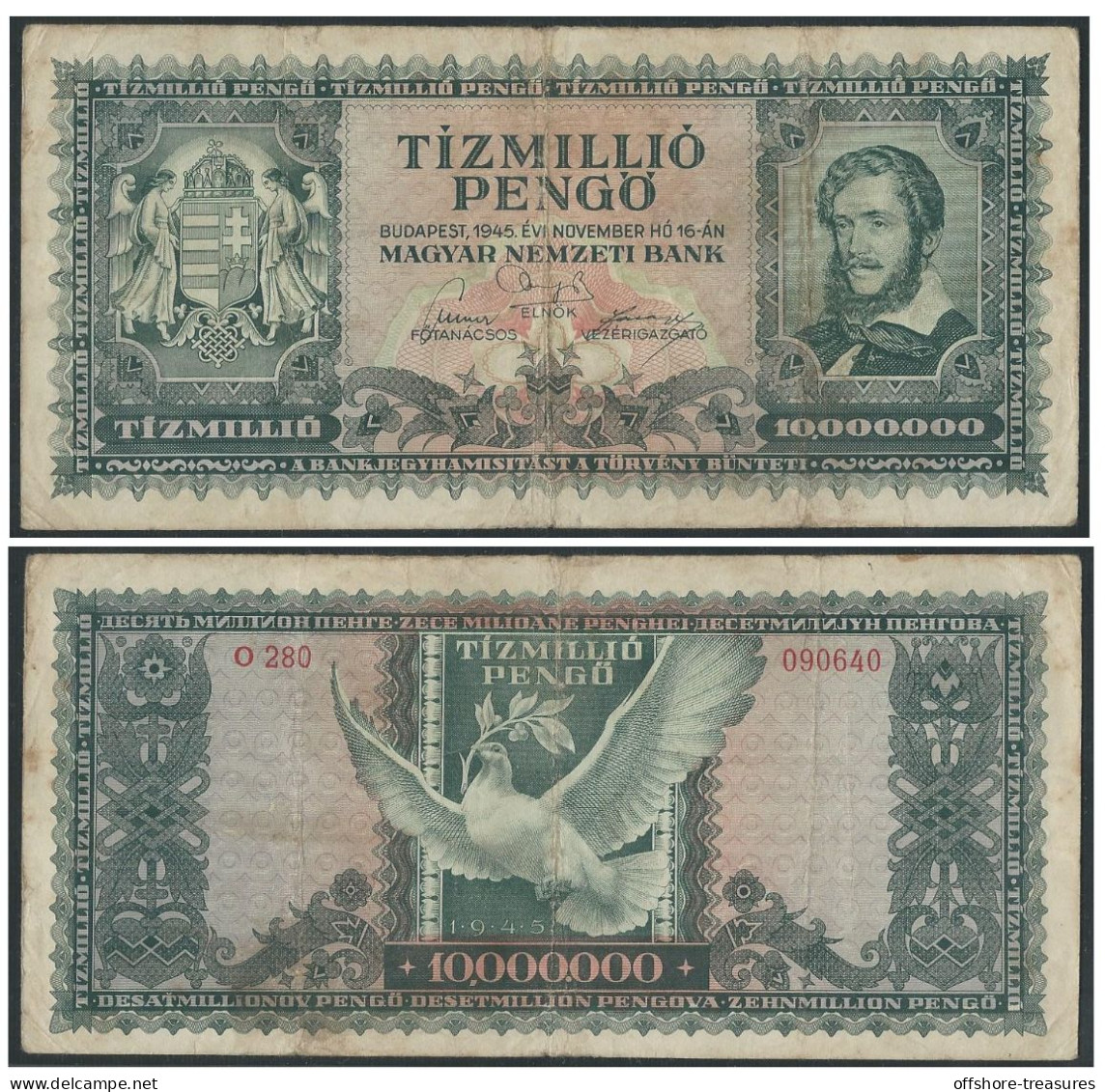 HUNGRIA 1945 MAGYAR 10000000 10,000,000 PENGO HUNGARY TIZ MILLIO PENGO NEMZETI BANK - Ten Millions Pengo - Ungarn