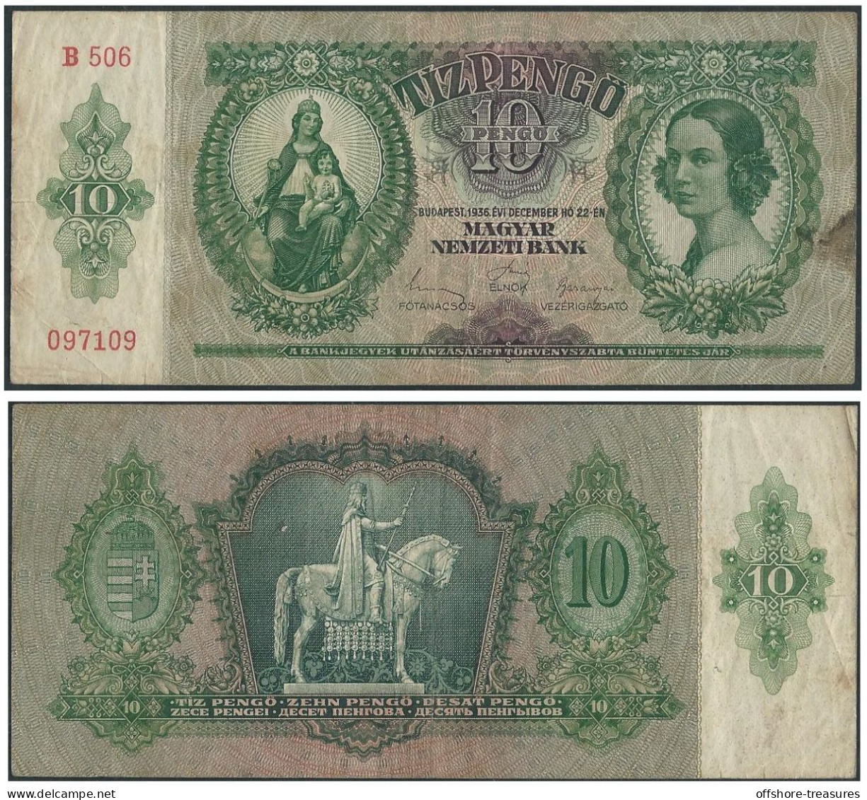 HUNGRIA 1936 MAGYAR 10 PENGO HUNGARY TIZ PENGO NEMZETI BANK - Ungheria