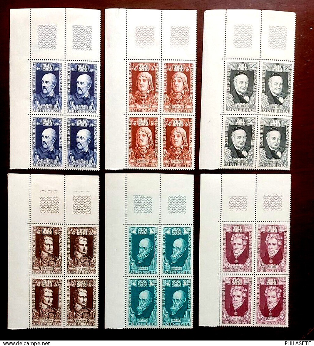 France 1969 6  Blocs De 4 Timbres N** YT N° 1590, 1591, 1592, 1593, 1594, 1595 - Feuilles Complètes