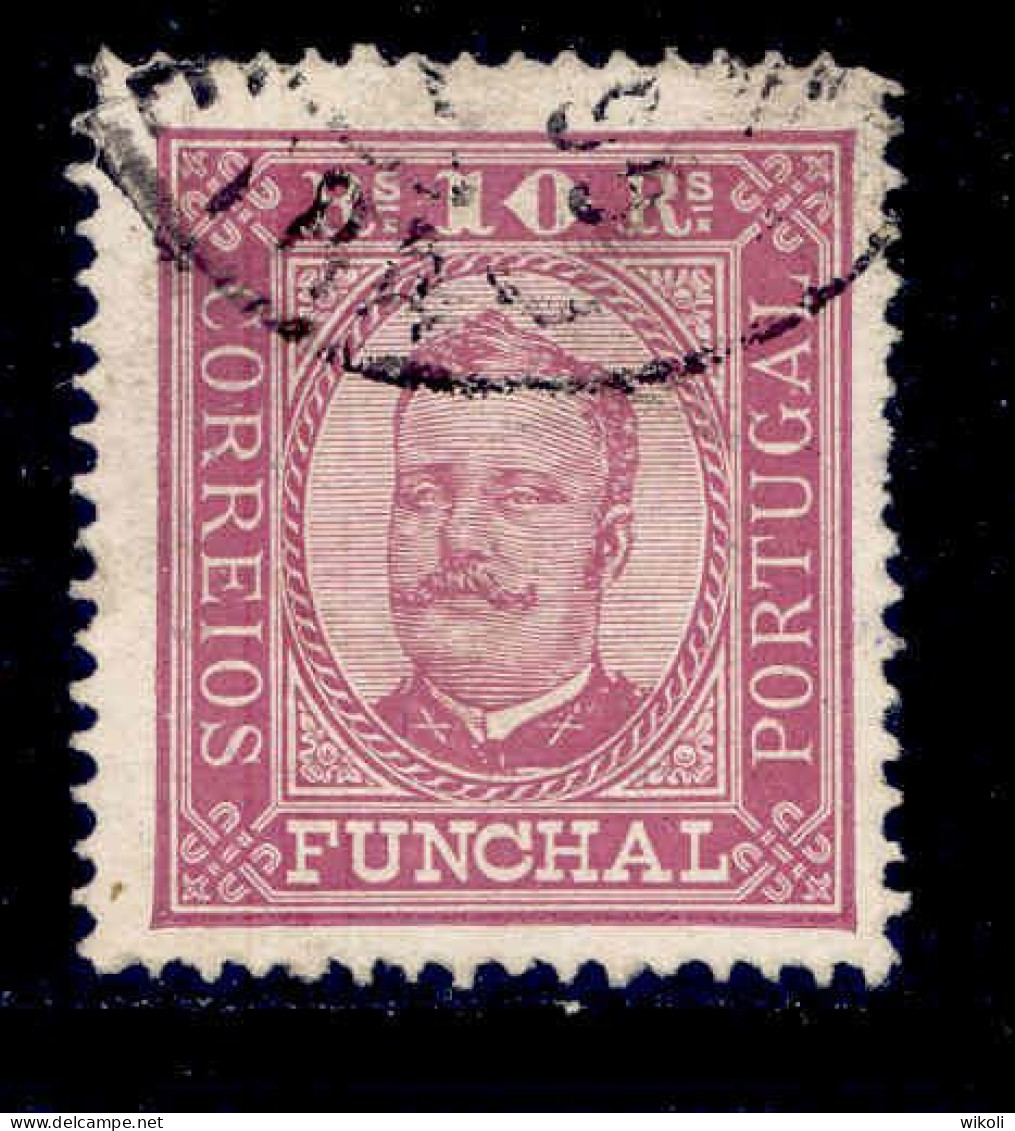 ! ! Funchal - 1892 D. Carlos 10 R (Perf. 13 1/2) - Af. 02 - Used (ca 045) - Funchal