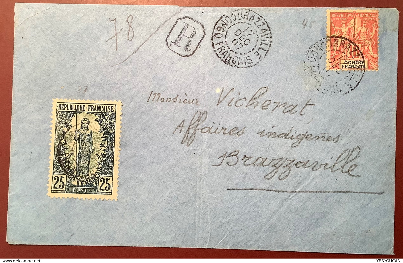 „BRAZAVILLE 1907“mixte Type Groupe+Femme Bakalois(1900)lettre-R.locale ! Affaires Indigènes (French Congo Cover Elephant - Storia Postale