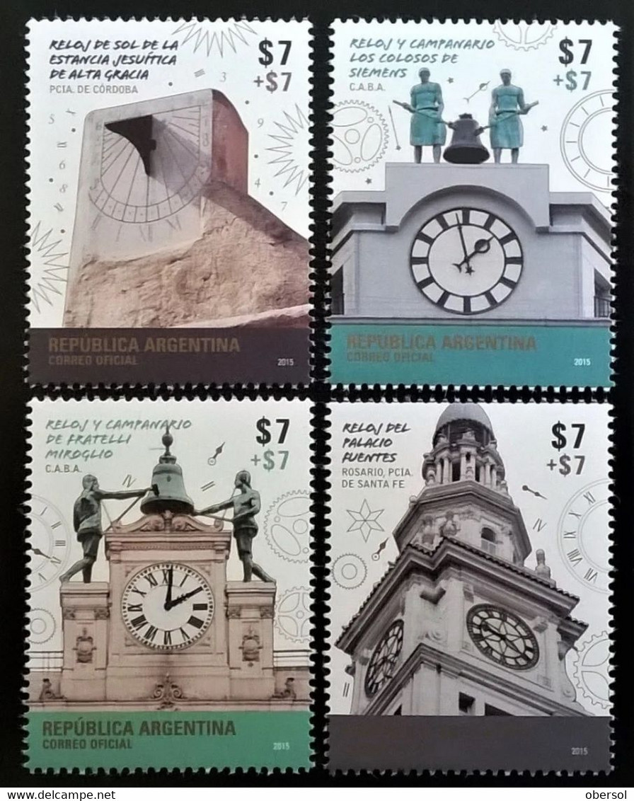 Argentina 2015 Clocks, Architecture Historical Buildings Complete Set MNH - Unused Stamps