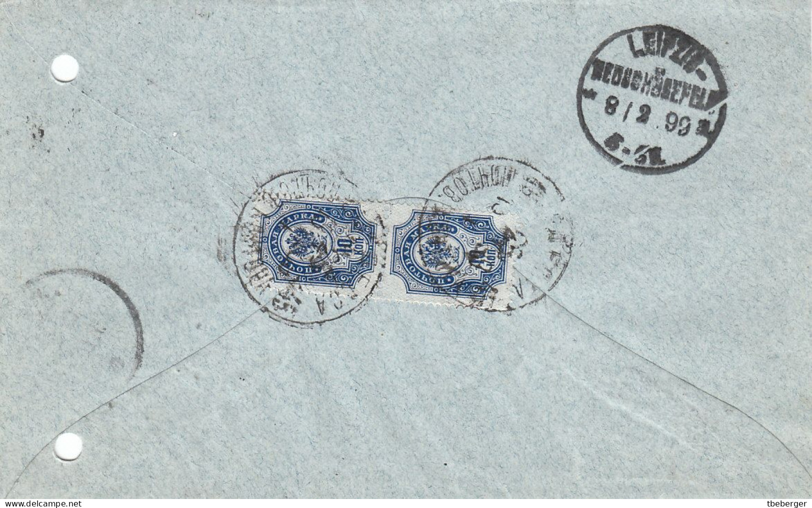 Russia 1899 Registered Cover Odessa -> Leipzig Germany 20 Kop, No Provisional Usage Of 1899 Label, Office Punched (x71) - Covers & Documents