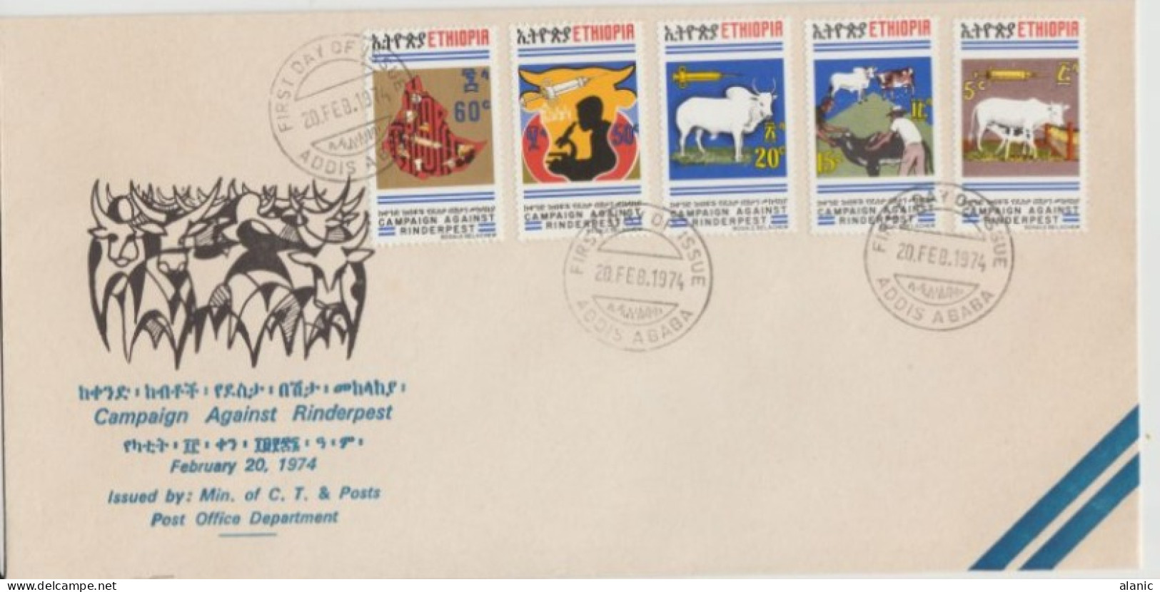 THEMATIQUE - ANIMAUX>  Vaches> - FDC -ETHIOPIE- N°700/704  --1974 - Vaches