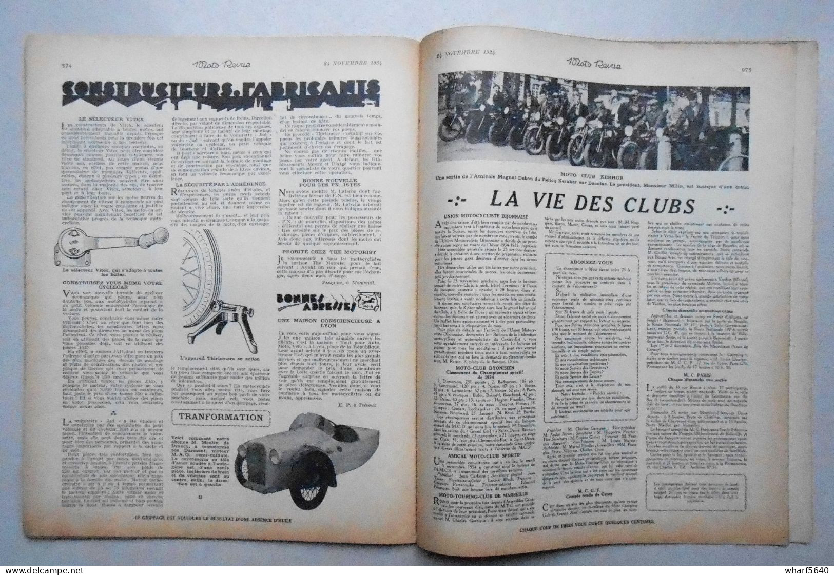Moto Revue N° 611,  24 Novembre 1934 - 1900 - 1949