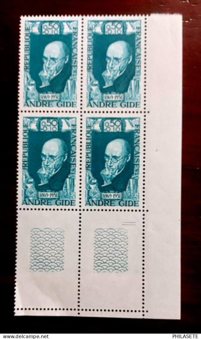 France 1969 Bloc De 4 Timbres Neuf** YV N° 1594 André Gide - Feuilles Complètes