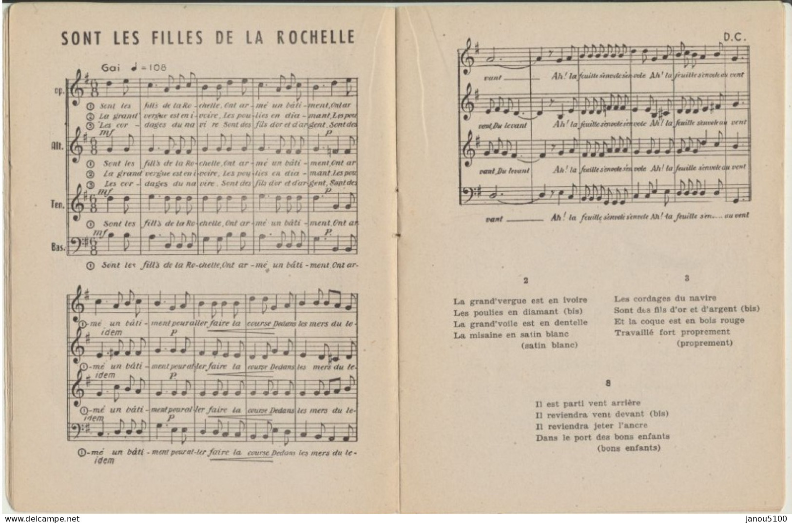 MUSIQUE  " A COEUR JOIE "  N°2   10 CHANTS MARINS     PAR CESAR  GEOFFRAY. - Liederbücher