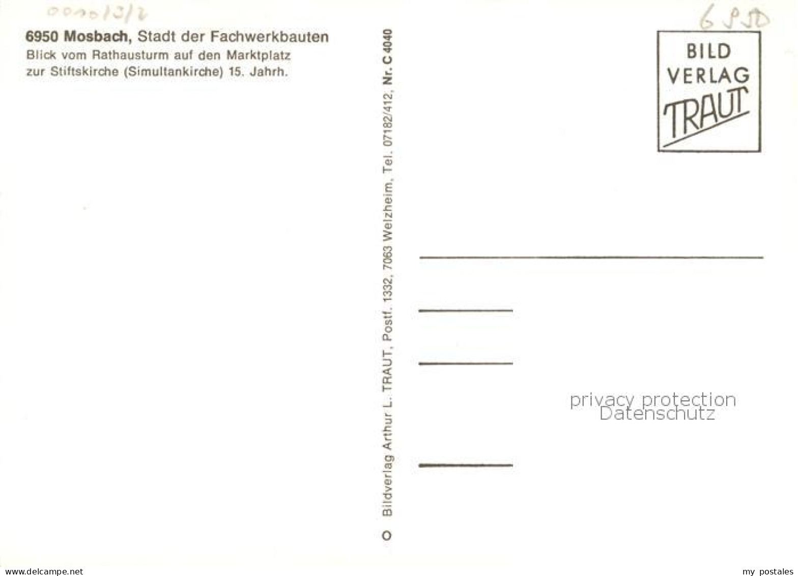 73867278 Mosbach Baden Blick Vom Rathausturm Auf Den Marktplatz Zur Stiftskirche - Mosbach