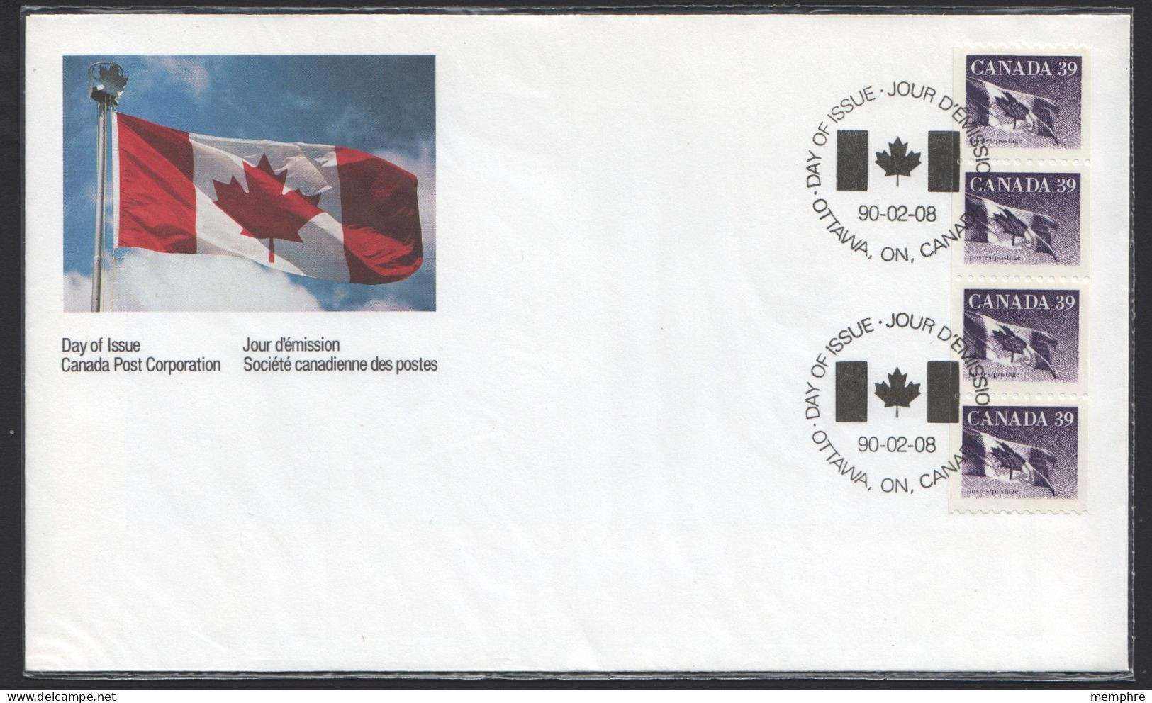 1990 39 Cents Flag Coil Definitive Sc 1194B Strip Of 4 - 1981-1990