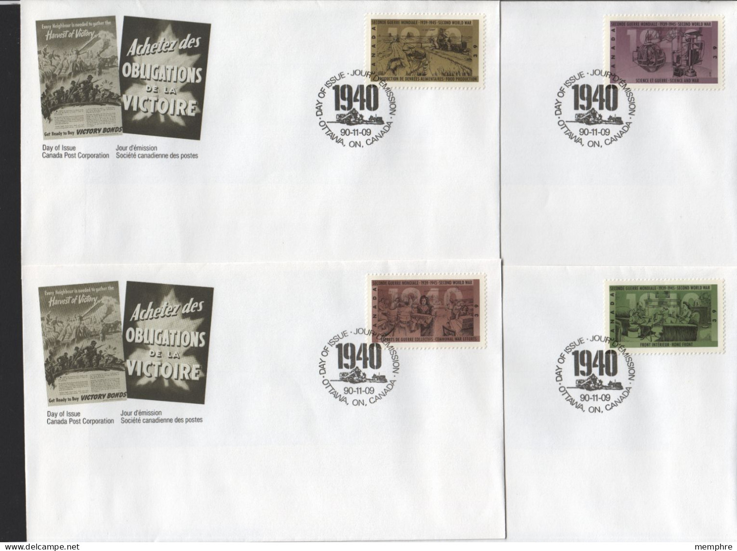 1990 World War II  War Effort Sc 1298-1301 On 4 FDCs - 1981-1990