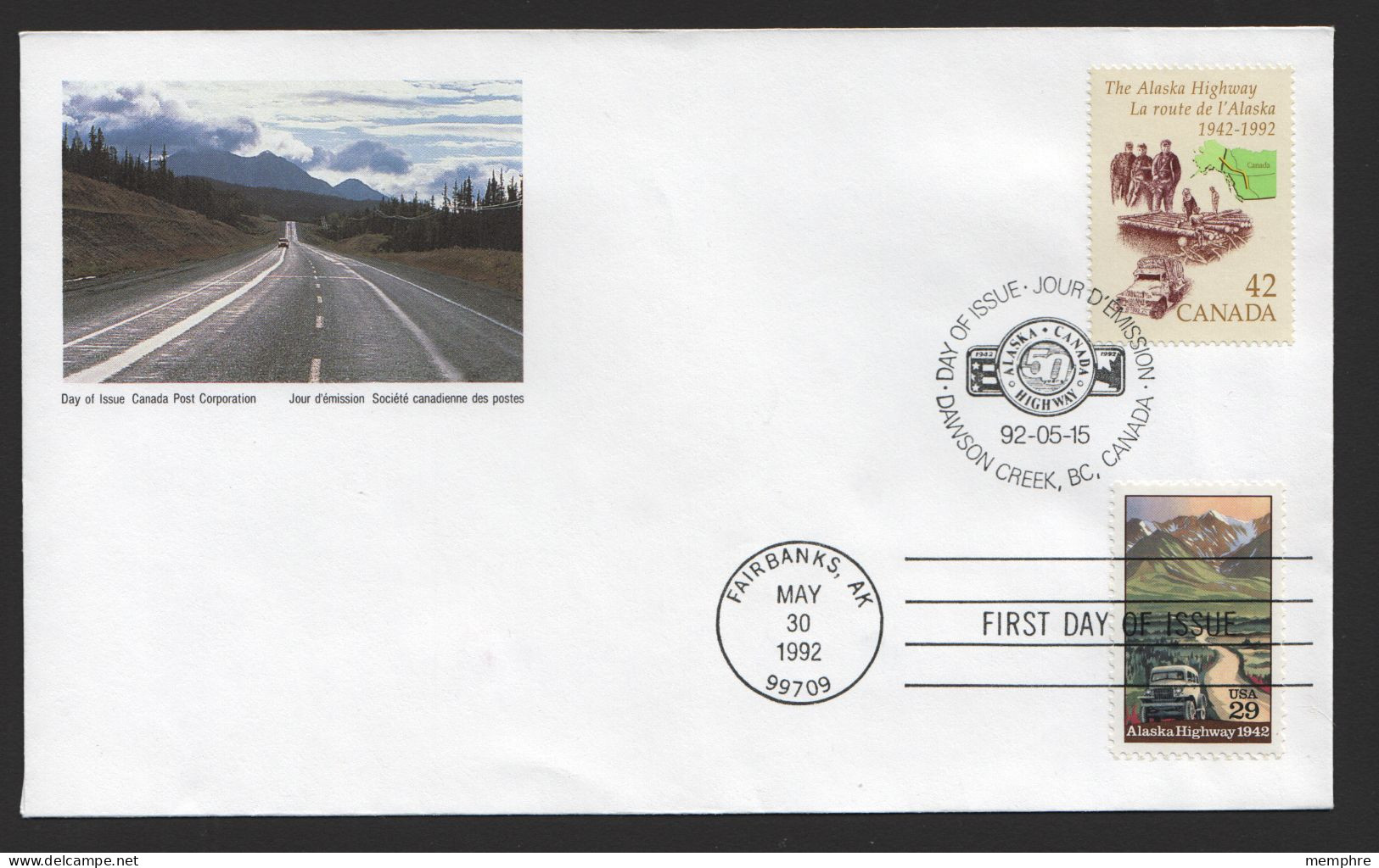 1992  Alaska Highway Sc 1413 Joint FDC With USA Sc 2635 - 1991-2000