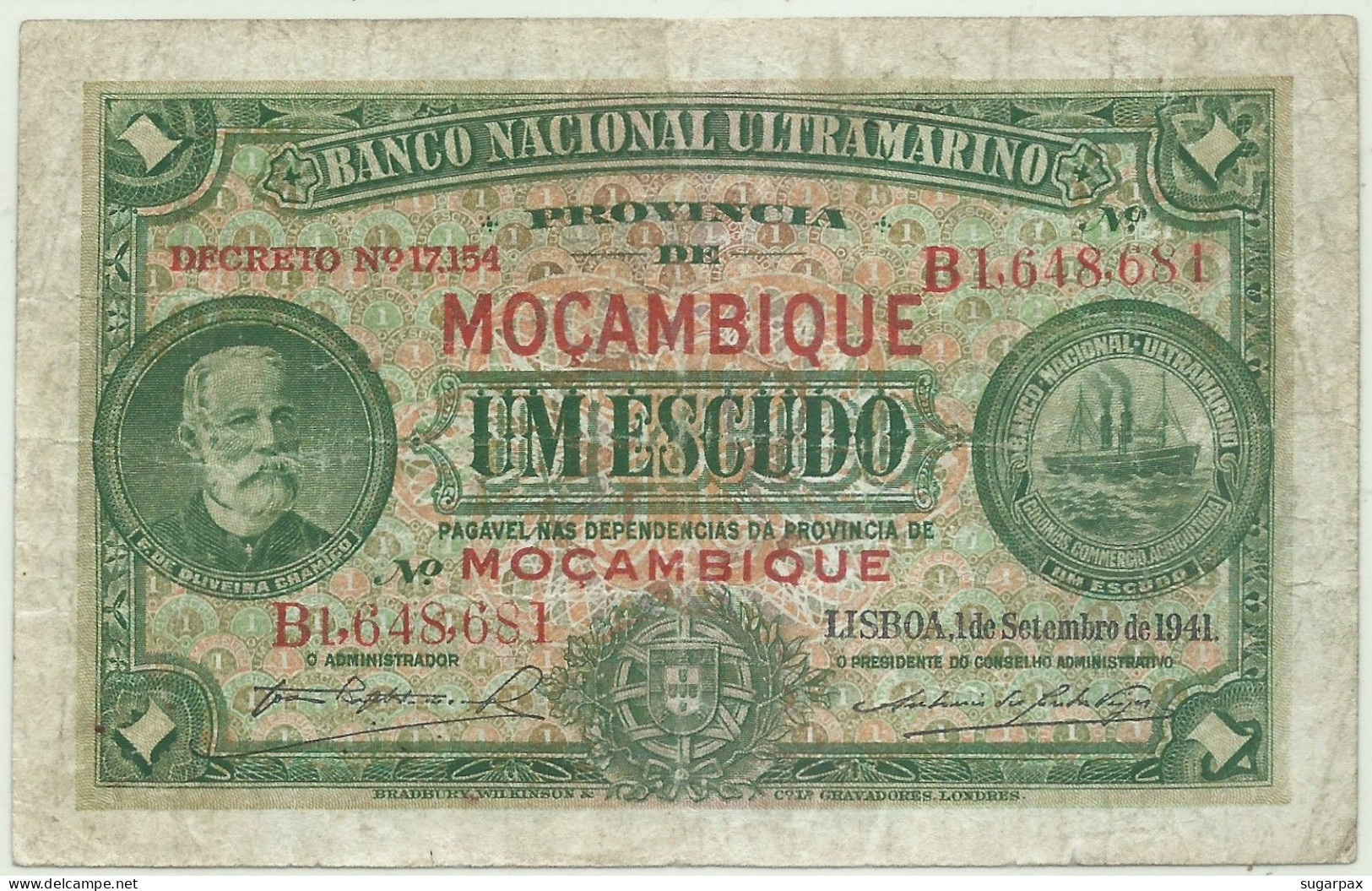 Moçambique - 1 Escudo - 1 De Setembro De 1941 - Pick 81 - Chamiço - B.N.U. - Mozambique